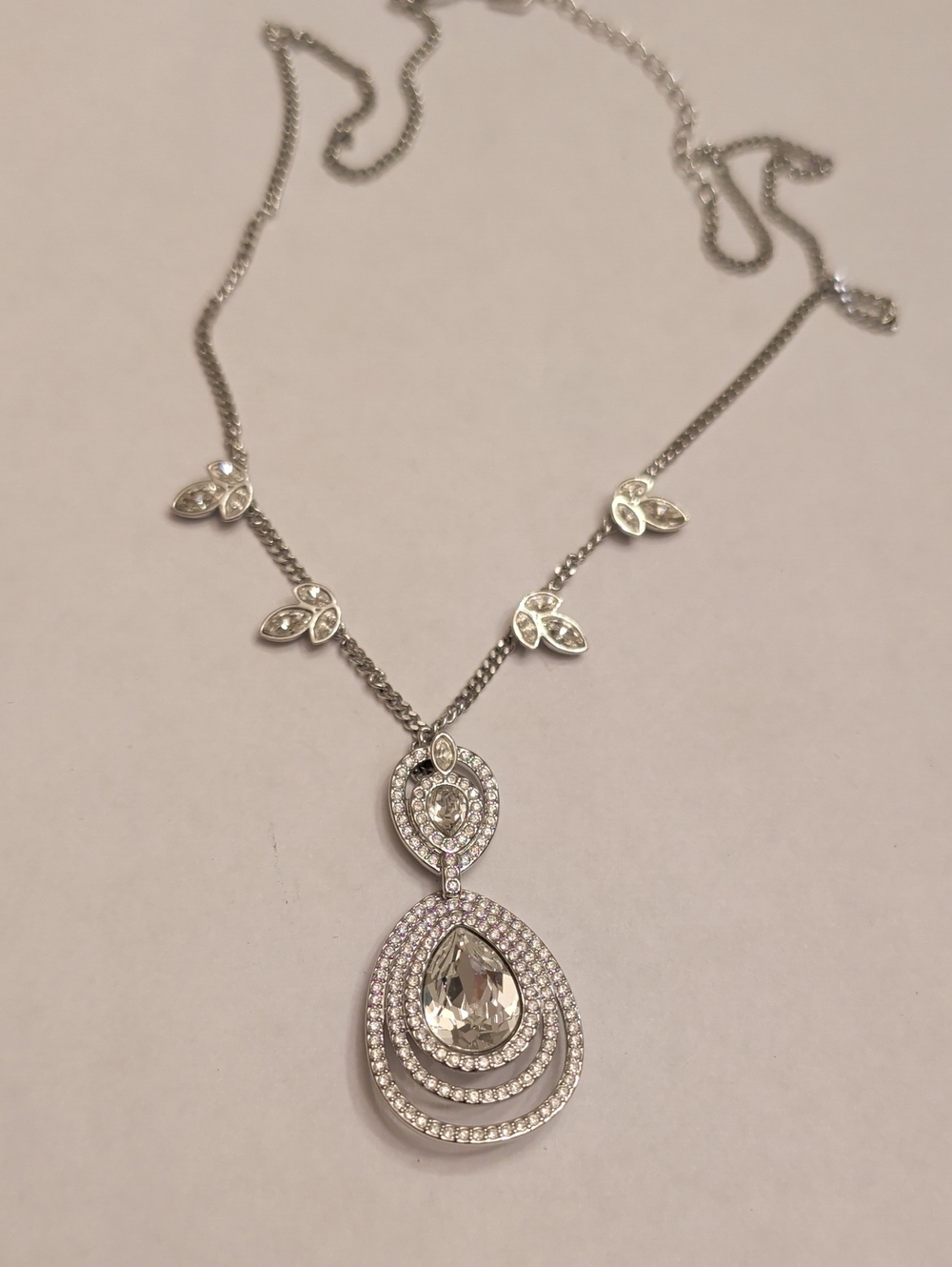 Swarovski Tizian Silver Clear Teardrop Crystal Pendant Necklace